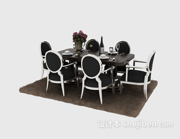 免费现代纯黑色温馨餐桌洁白时尚餐桌3d模型下载