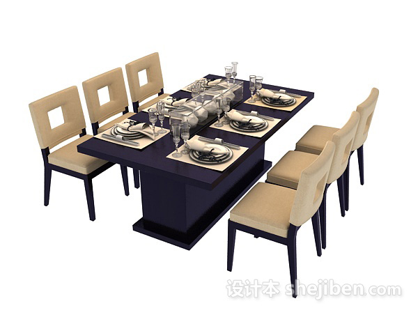设计本欧式经典的餐桌椅3d模型下载