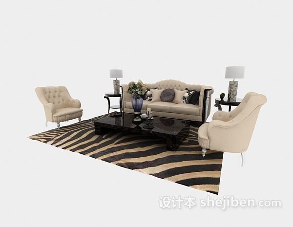 欧式风格黑白时尚搭配欧式沙发组合3d模型下载