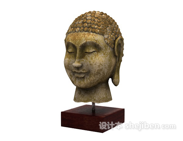 中式风格佛头雕塑品3d模型下载
