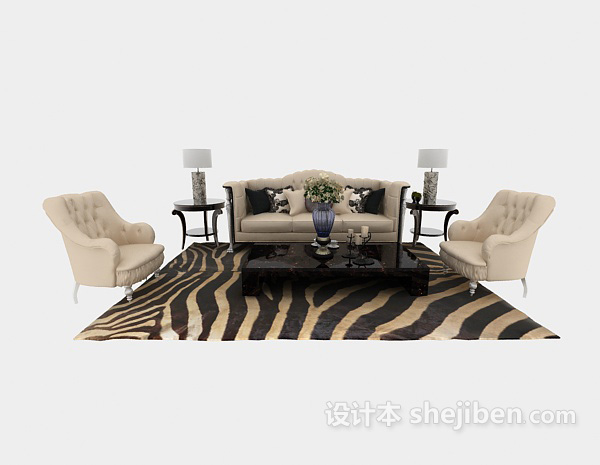 免费黑白时尚搭配欧式沙发组合3d模型下载