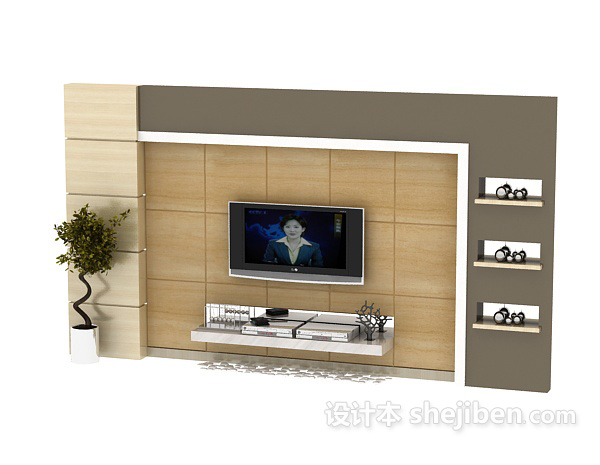 现代风格现代电视背景墙3d模型下载