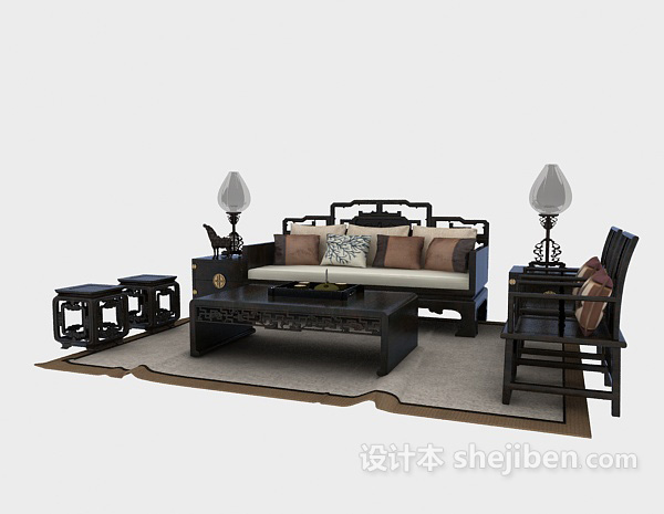 中式风格奢华中式沙发组合3d模型下载