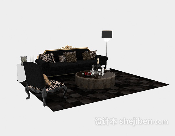 欧式组合沙发茶几3d模型下载