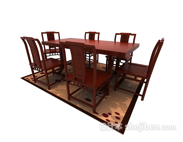 中式风格原木板桌3d模型下载