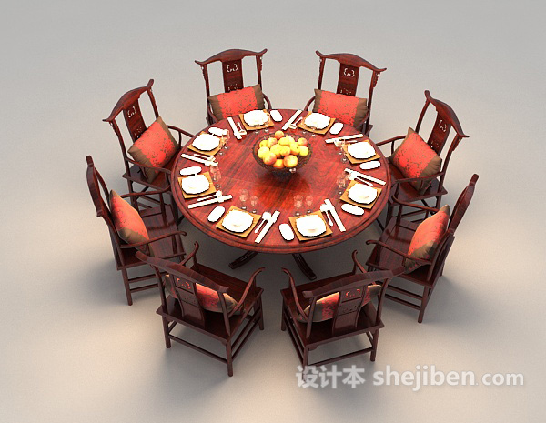 免费红木餐桌3d模型下载