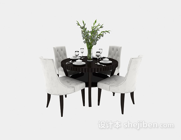 欧式风格黑白搭配时尚圆形餐桌3d模型下载