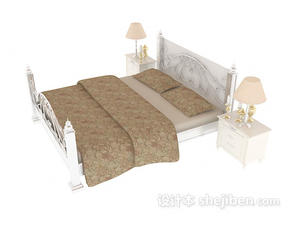 欧式风格欧式铁艺双人床max床3d模型下载