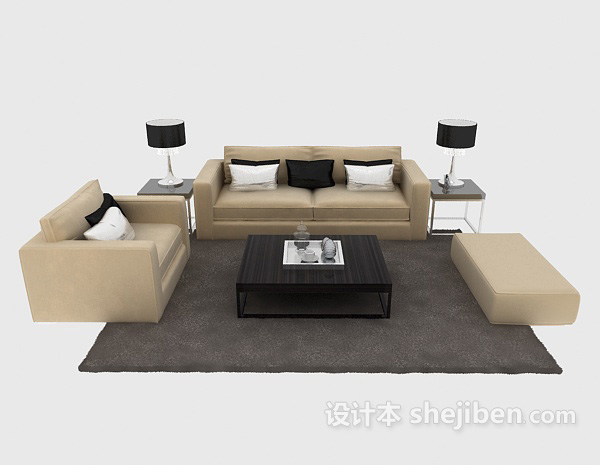 免费现代沙发组合茶几3d模型下载