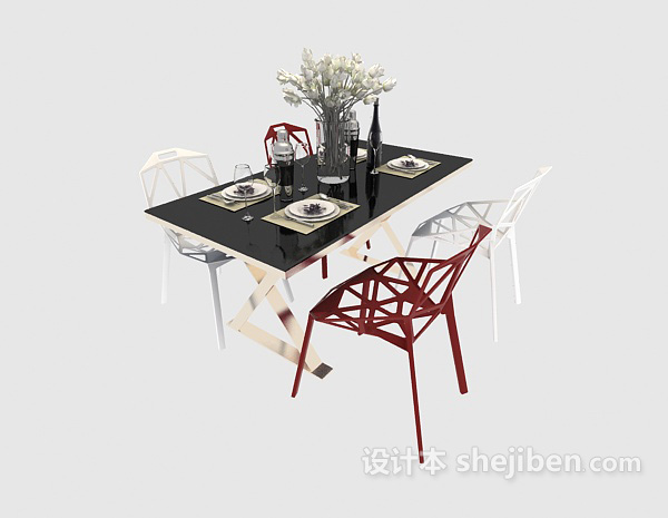 田园风格餐桌3d模型下载