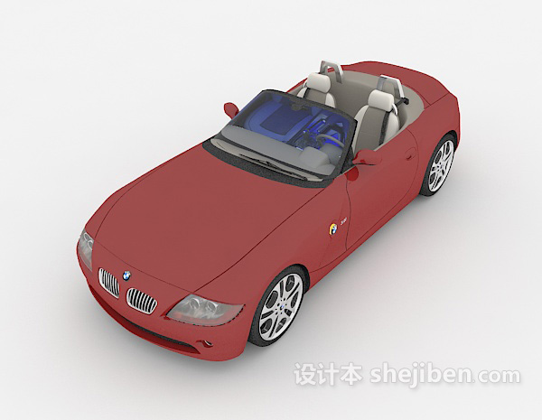 免费红色敞篷max汽车3d模型下载