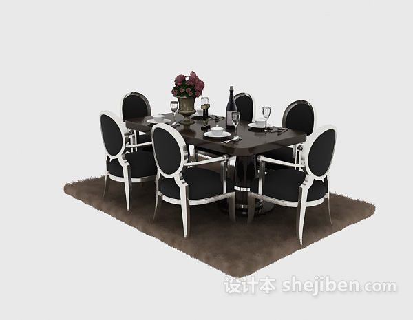 现代风格现代纯黑色温馨餐桌洁白时尚餐桌3d模型下载
