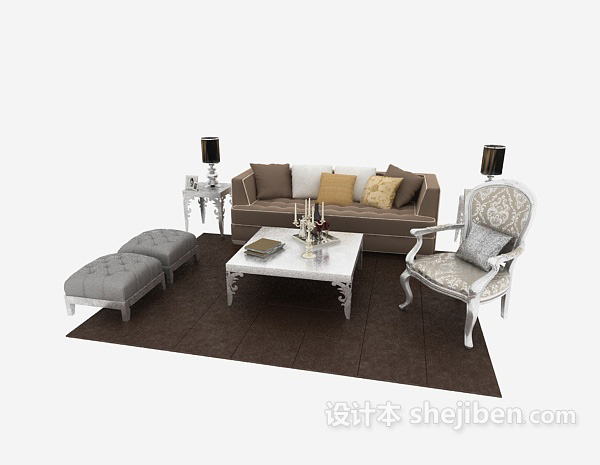 欧式风格欧式沙发茶几组合3d模型下载