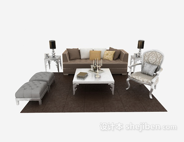 免费欧式沙发茶几组合3d模型下载