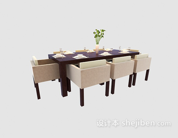 现代风格时尚简洁多人餐桌3d模型下载