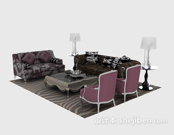 奢华欧式沙发茶几组合3d模型下载