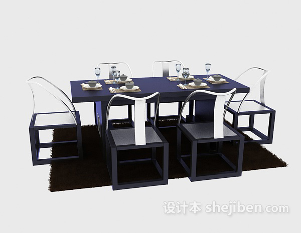 设计本新中式餐桌餐椅家具3d模型下载