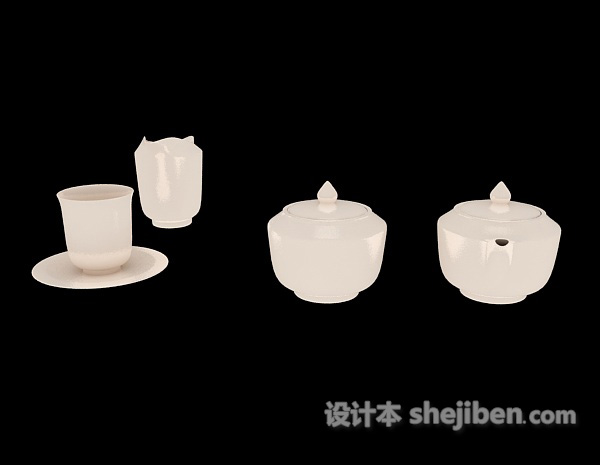 免费白色经典型茶具3d模型下载