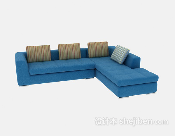 免费时尚的蓝色布艺多人沙发3d模型下载