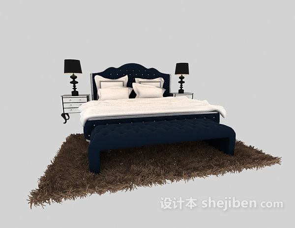设计本双人床免费3d模型下载