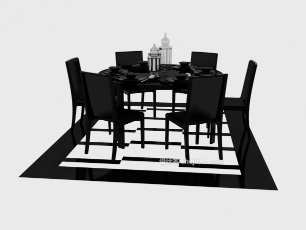 欧式风格简约而实用黑色系小圆形餐厅3d模型下载