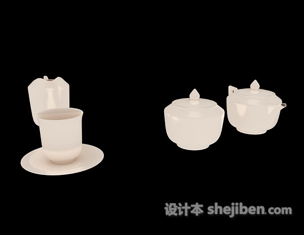现代风格白色经典型茶具3d模型下载