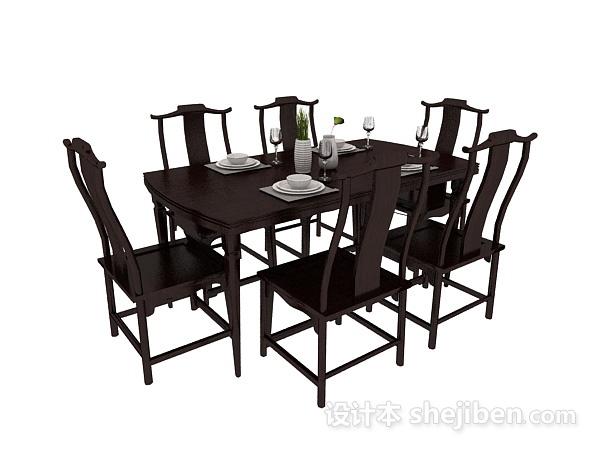 设计本中式餐桌餐椅装饰3d模型下载