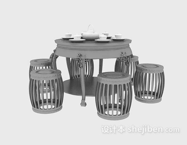 免费茶桌椅3d模型下载