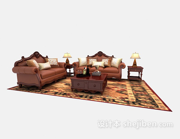 免费欧式沙发茶几组合3d模型下载