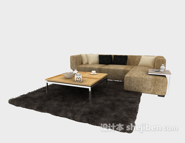 现代风格黄色与黑色结合现代沙发茶几组合3d模型下载