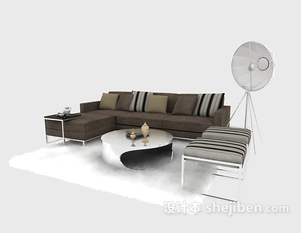 灰色条纹现代沙发茶几组合3d模型下载
