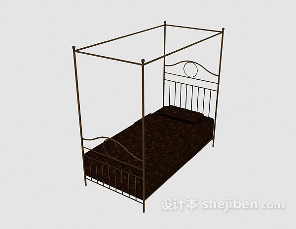 现代风格单人铁床max床3d模型下载