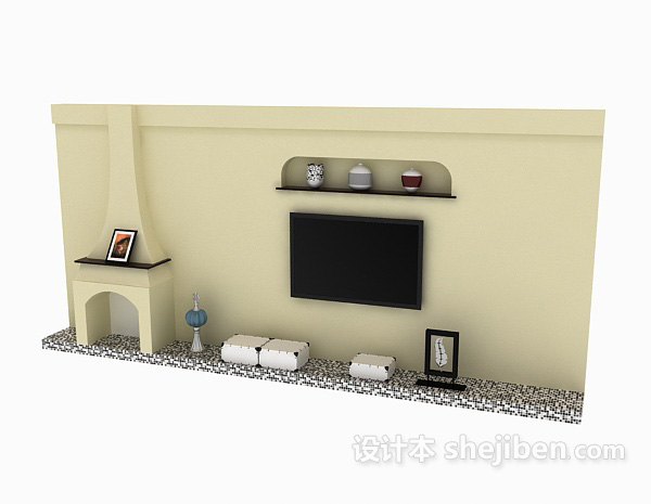 现代风格白色电视墙3d模型下载