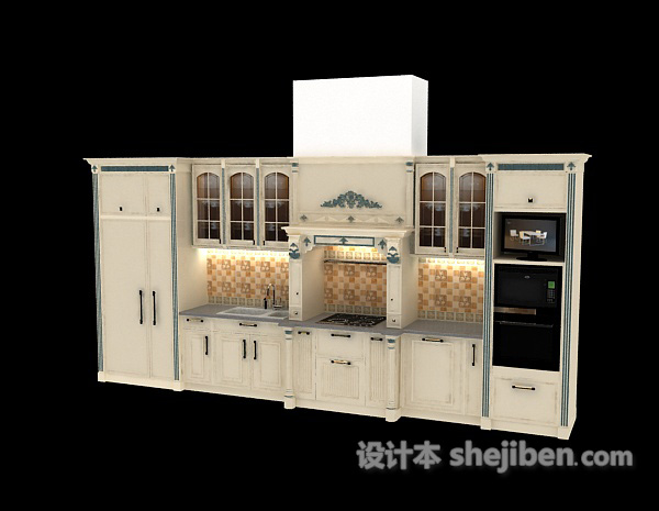 欧式风格白色厨柜3d模型下载