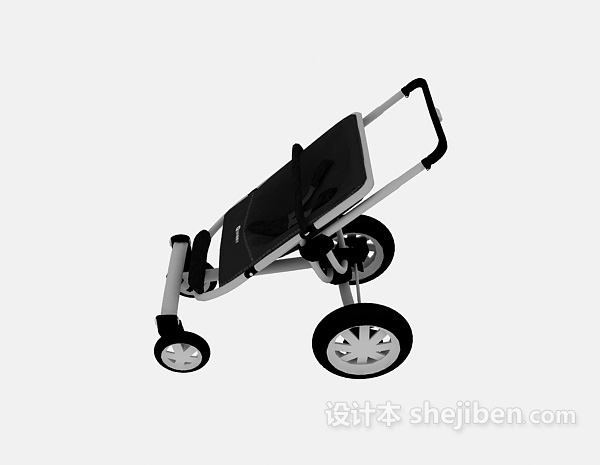 免费黑色婴儿车3d模型下载