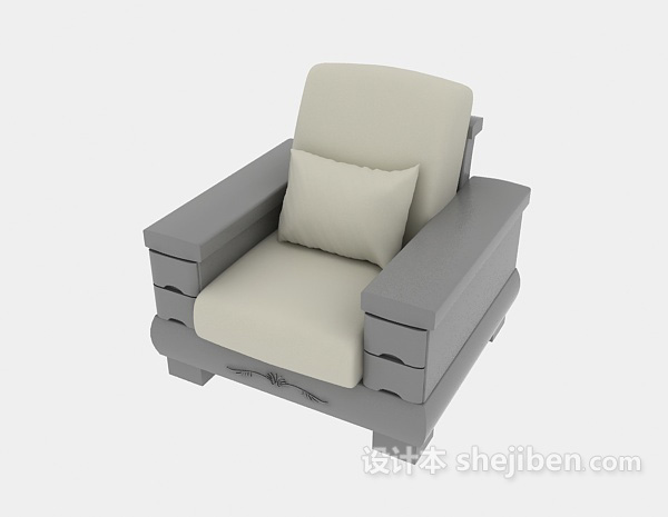 中式风格木质古典中式单人实木沙发3d模型下载