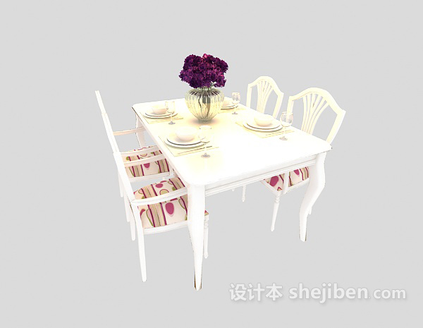 欧式风格纯白欧式简约餐桌 库免费3d模型下载