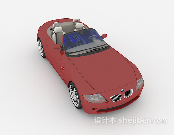 红色敞篷max汽车3d模型下载