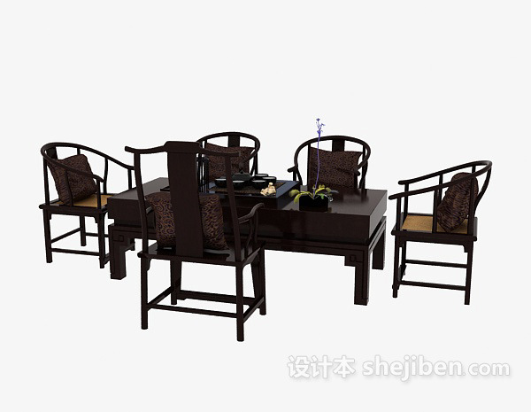 中式风格中式风格餐桌3d模型下载
