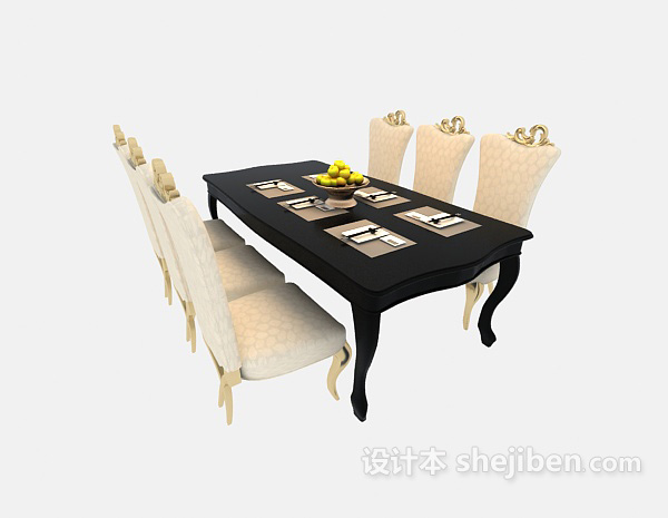 现代风格现代黑白搭配大气餐桌3d模型下载