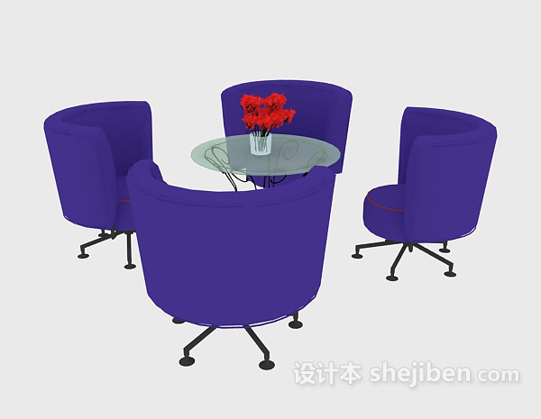 免费白色现代风格桌椅组合3d模型下载