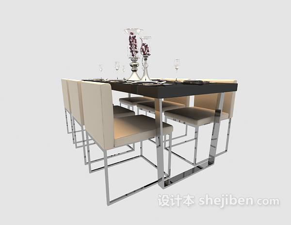 现代温馨多人餐桌3d模型下载