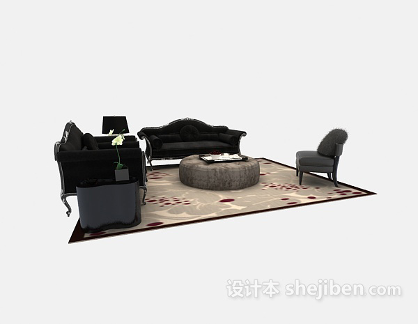 欧式风格舒适软装欧式多人沙发3d模型下载
