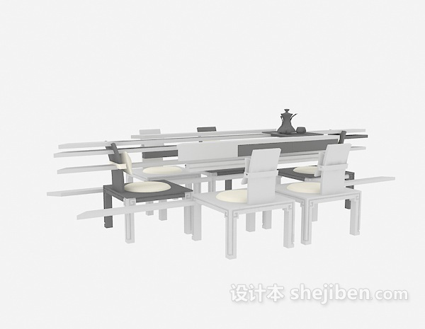 免费中式桌椅组合家具3d模型下载