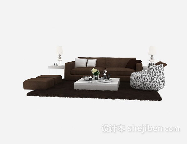 设计本简洁雅致现代中式沙发组合3d模型下载