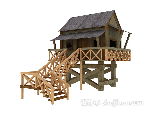 现代风格木质小屋3d模型下载
