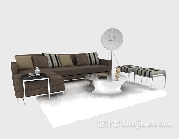 现代风格灰色条纹现代沙发茶几组合3d模型下载