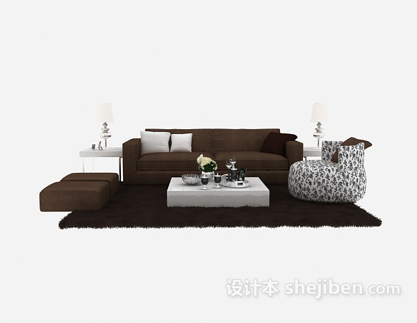 免费简洁雅致现代中式沙发组合3d模型下载