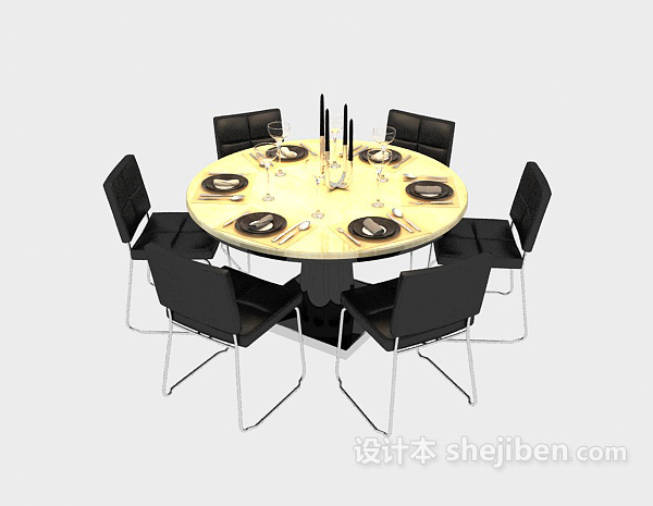 黑白搭配大气圆餐桌3d模型下载
