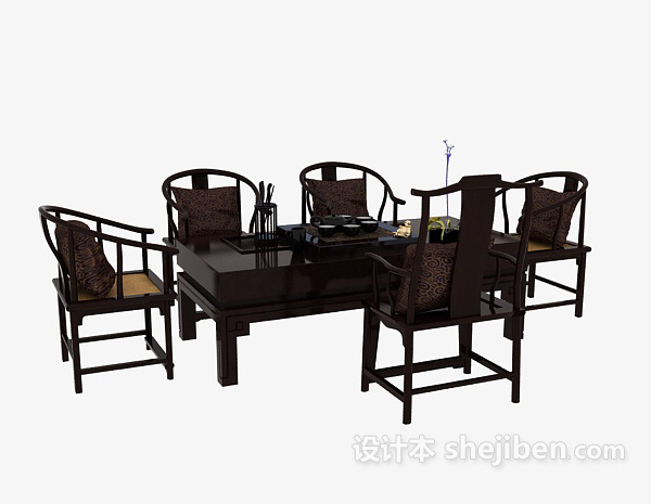 设计本中式风格餐桌3d模型下载